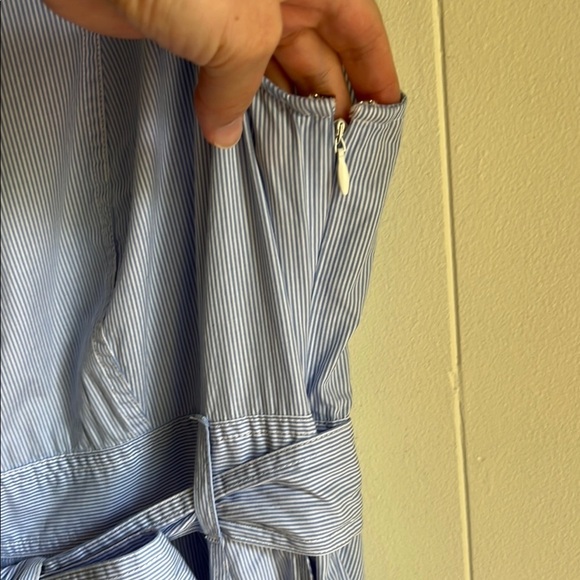 Tommy Hilfiger Blue & White Stripe Sleeveless V-Neck Collar Midi Dress Sz Lg - Picture 9 of 16